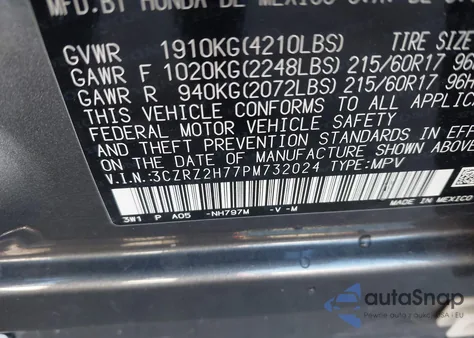 2023 Honda Hr-V Awd Ex-L z USA, uszkodzony, nr VIN 3CZRZ2H77PM732024
